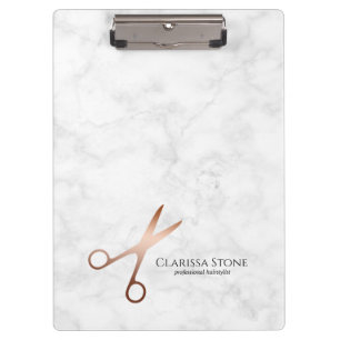 Elegant modern rose gold scissors hairstylist clipboard