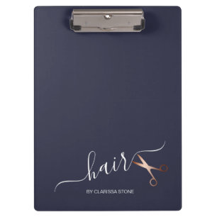 Elegant modern rose gold scissors hairstylist clipboard