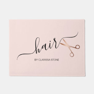 Elegant modern rose gold scissors hairstylist doormat
