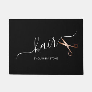 Elegant modern rose gold scissors hairstylist doormat
