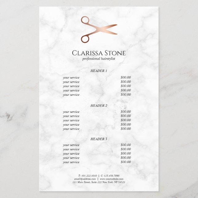Elegant modern rose gold scissors hairstylist flyer (Front)
