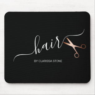 Elegant modern rose gold scissors hairstylist mouse pad