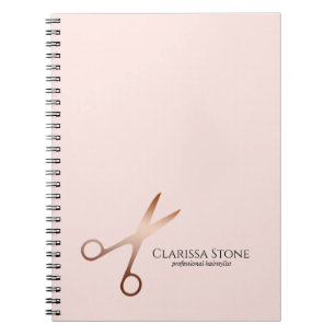 Elegant modern rose gold scissors hairstylist notebook