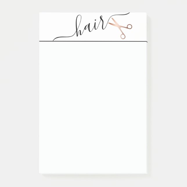 Elegant modern rose gold scissors hairstylist post-it notes (Front)