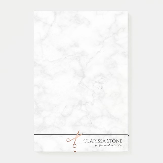 Elegant modern rose gold scissors hairstylist post-it notes (Front)