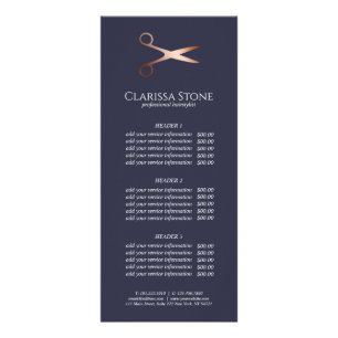 Elegant modern rose gold scissors hairstylist rack card