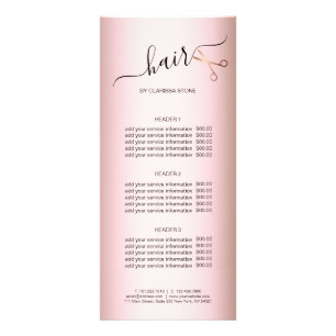 Elegant modern rose gold scissors hairstylist rack card