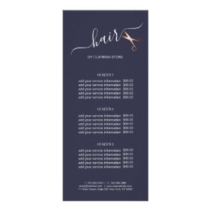 Elegant modern rose gold scissors hairstylist rack card