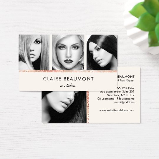Elegant Modern Rose Gold Sequin Salon 3 Photo Card