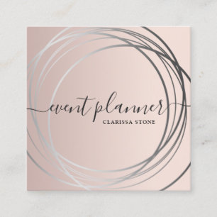 Elegant modern rose gold & silver event planner  square business card