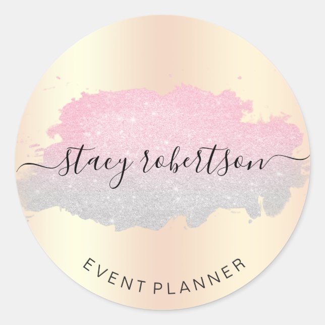 Elegant modern rose gold silver glitter planner classic round sticker (Front)