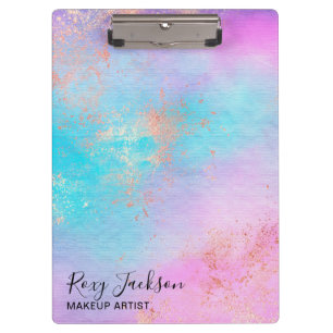 Elegant modern rose gold watercolor makeup artist clipboard