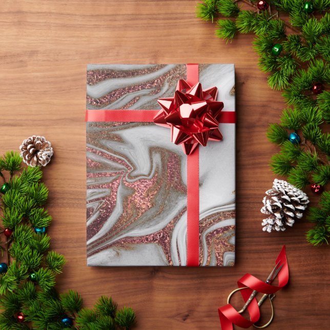Elegant modern rose gold & white marble look wrapping paper (Holiday Gift)