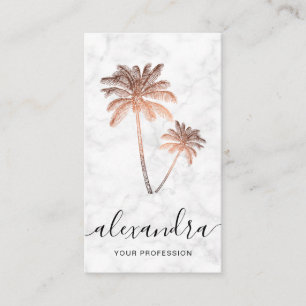 Elegant modern rose gold white marble palms business card