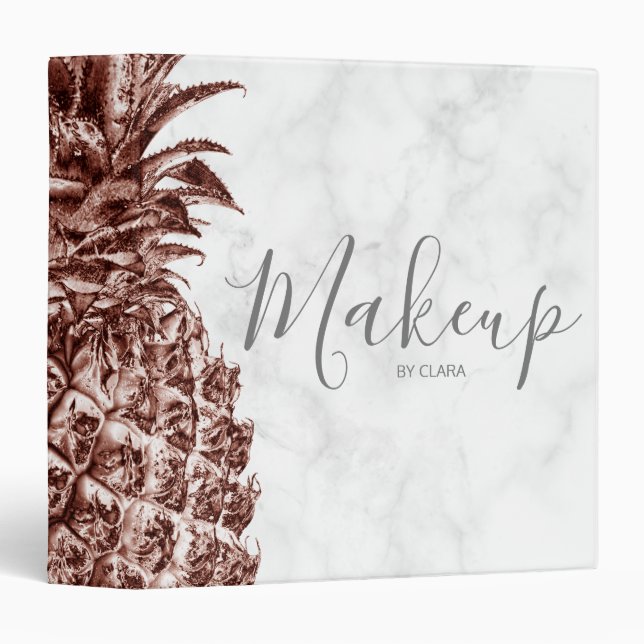Elegant modern rose gold white marble pineapple binder (Front/Spine)
