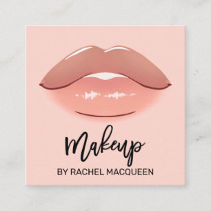 Elegant Modern Rose Pink Lips Makeup Artist Square Business Card