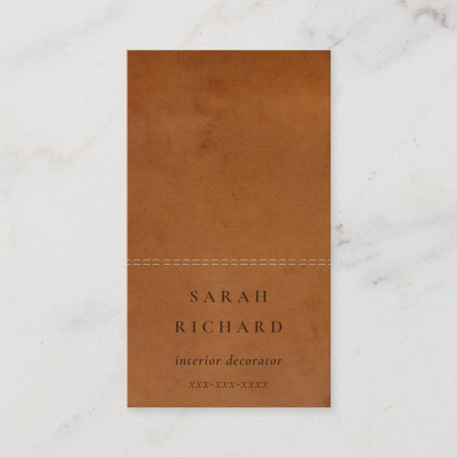 Elegant Modern Rustic Tan Leather Texture Custom Business Card (Front)