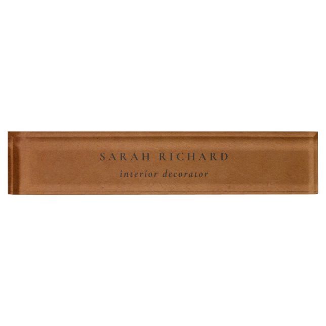 Elegant Modern Rustic Tan Leather Texture Custom Nameplate (Front)