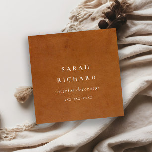 Elegant Modern Rustic Tan Leather Texture Custom Square Business Card