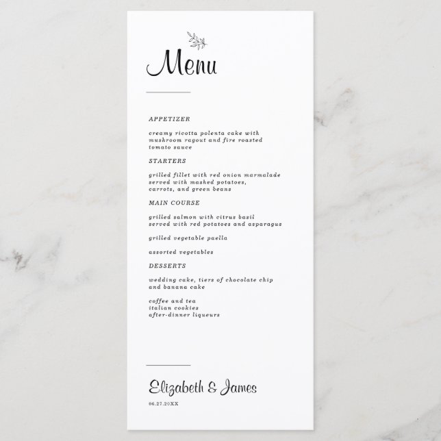 Elegant Modern Rustic Wedding Menu (Front)