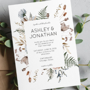 Elegant Modern Rustic Wildflower Wedding Invitation