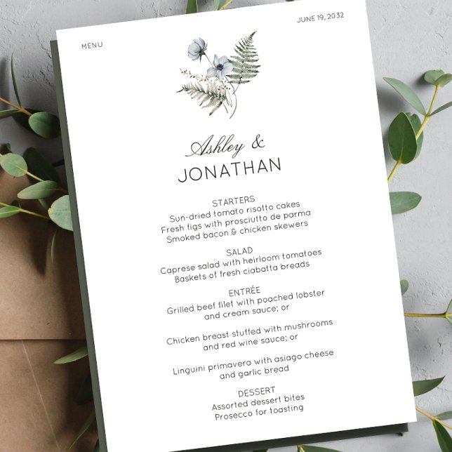 Elegant Modern Rustic Wildflower Wedding Menu (Creator Uploaded)