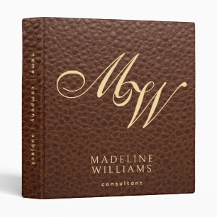 Elegant Modern Sable Leather Print Monogram Binder