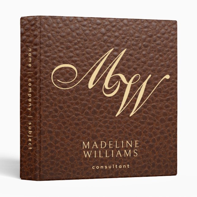 Elegant Modern Sable Leather Print Monogram Binder (Front/Spine)