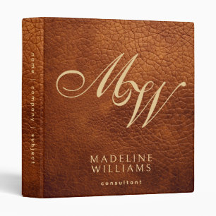 Elegant Modern Sable Leather Print Monogram Binder