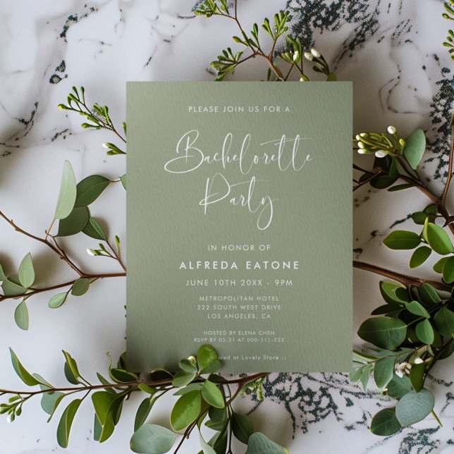 Elegant modern Sage green Bachelorette Party Invitation (Creator Uploaded)