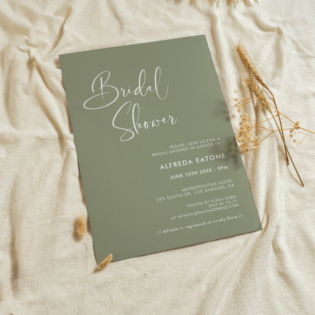 Elegant & modern Sage green Bridal shower Invitation (Creator Uploaded)