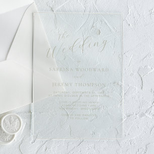 Elegant Modern Sage Green Calligraphy Wedding Acrylic Invitations