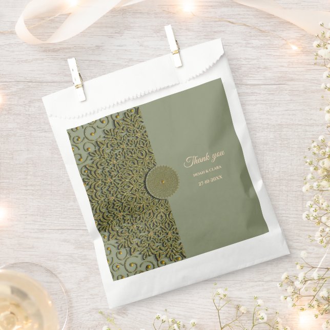 Elegant Modern Sage green & gold classic mandala F Favour Bag (Clipped)