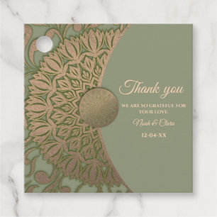 Elegant Modern Sage green & gold classic mandala Favour Tags