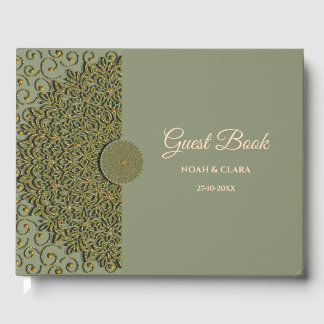 Elegant Modern Sage green & gold classic mandala G Guest Book