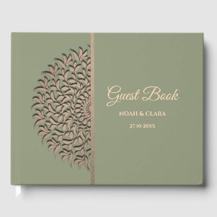Elegant Modern Sage green & gold classic mandala G Guest Book