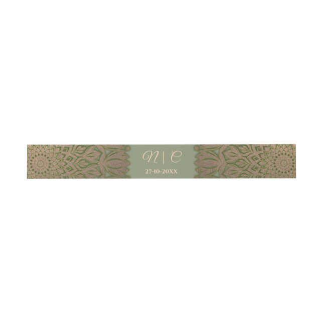 Elegant Modern Sage green & gold classic mandala Invitation Belly Band (Flat)