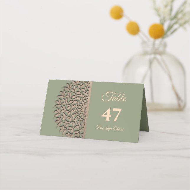 Elegant Modern Sage green & gold classic mandala P Place Card (Front)