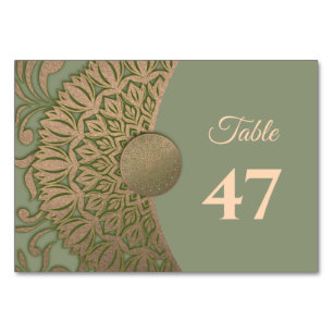 Elegant Modern Sage green & gold classic mandala Table Number