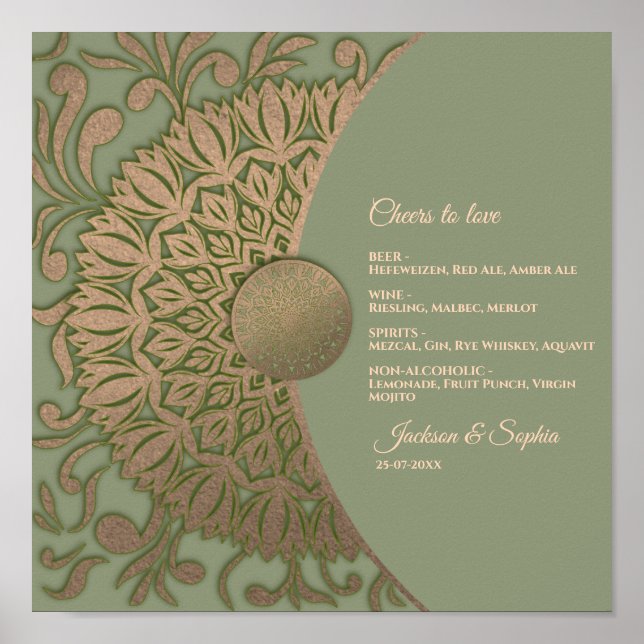 Elegant Modern Sage green & gold classic menu sign (Front)