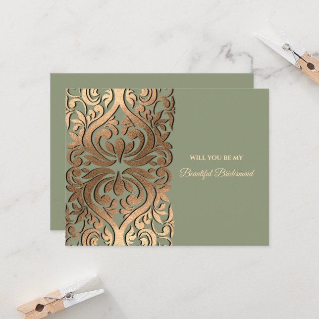 Elegant Modern Sage green & gold Faux Gold Luxury Invitation (Front/Back In Situ)