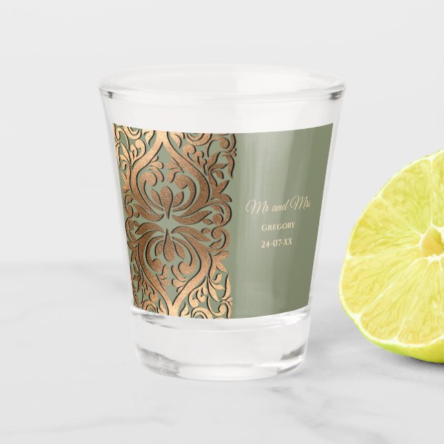 Elegant Modern Sage green & gold Faux Gold Luxury Shot Glass (Front)