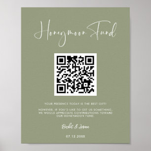 Elegant & modern sage green Honeymoon fund QR code Poster