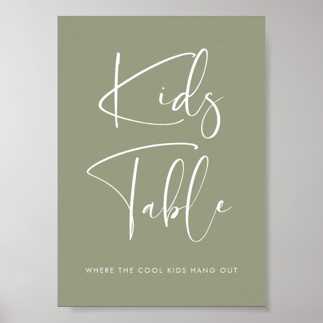 Elegant Modern Sage Green Kids table sign wedding (Front)