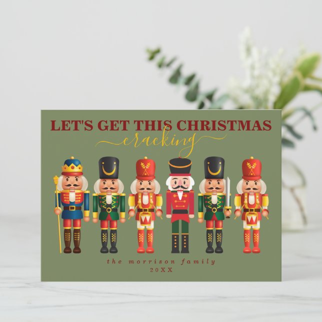 Elegant Modern Sage Green Nutcracker Christmas Holiday Card (Standing Front)