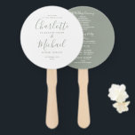 Elegant Modern Sage Green Script Wedding Program Hand Fan<br><div class="desc">This stylish wedding program can be personalized with your special wedding day information featuring chic modern typography. You can customize the background colour to match your wedding theme. Designed by Thisisnotme©</div>