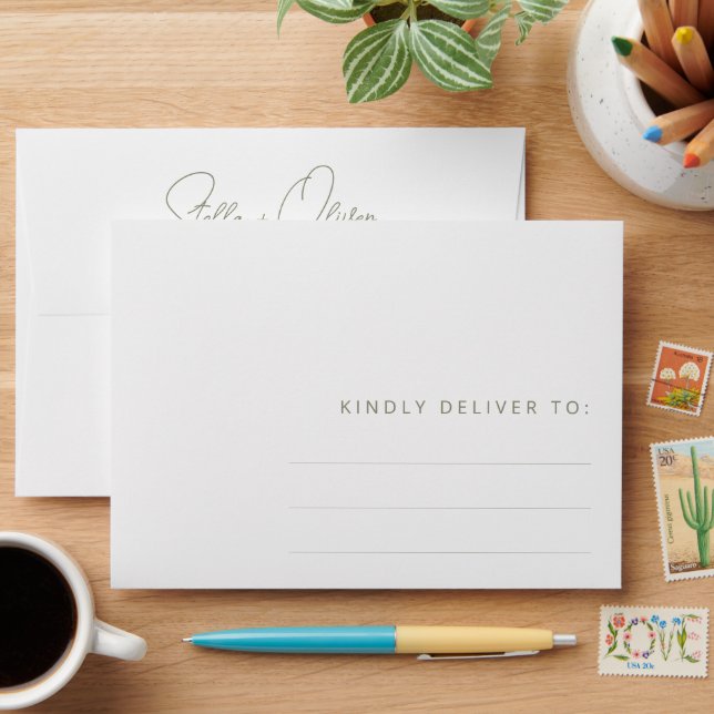 Elegant Modern Sage Green Wedding Envelope (Desk)