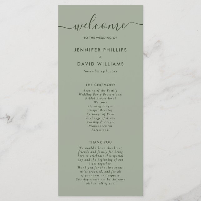 Elegant Modern Sage Green Wedding Program (Front)