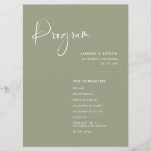 Elegant & modern Sage green wedding Program