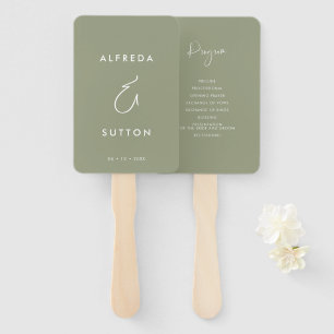 Elegant & Modern Sage Green Wedding program Hand Fan